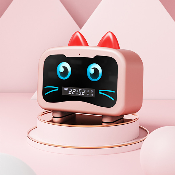 Barnealarmklokke med Bluetooth-høyttaler, LED-skjerm og kattautseende, ZQKLA