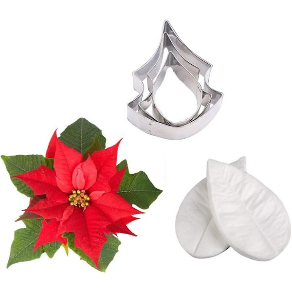 Blommiga Ådringsschabloner och Fondant-Utstickare Gumpaste Julstjärna Tillverkningsverktygssats för Dekorering av Kakor