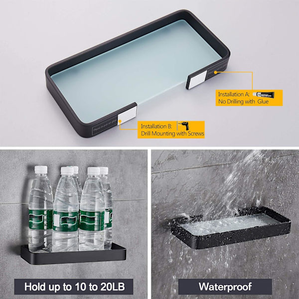 Baderomsoppbevaring Rektangulær Herdet Glass Dusjhylle Organiser