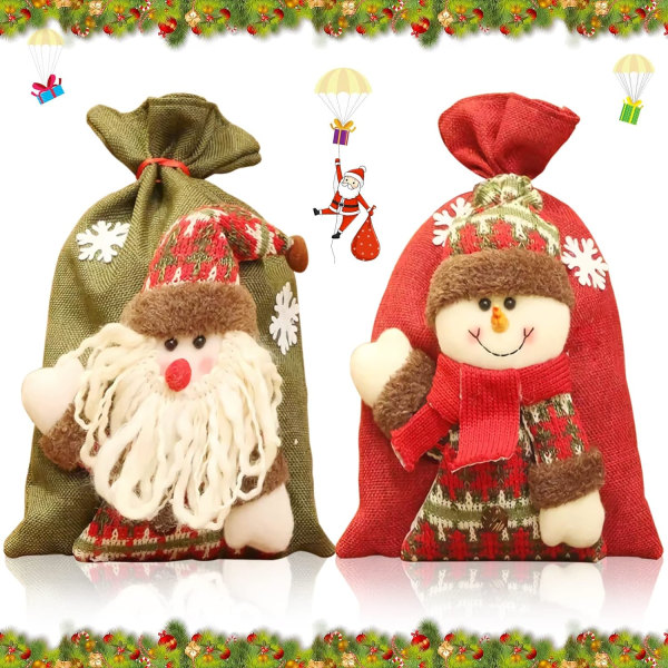 Juleposer til gaver, 2 stykker juleposer med snor,