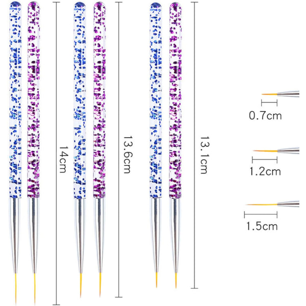 6 kpl Kynsitietokynsiä, Sininen + Violetti Ammattimainen Maalaus