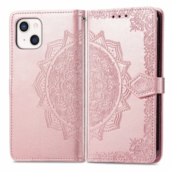 iPhone 13 - Mandala Lær Etui - Rosegull,su