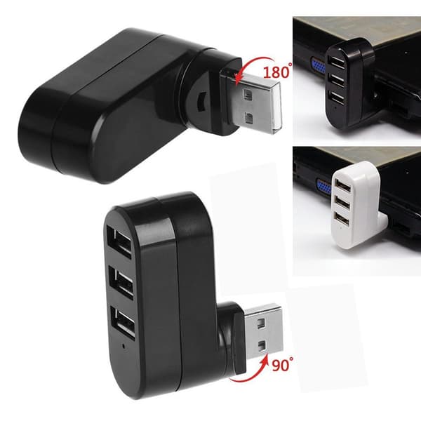 USB-hub, 90°/180° roterbar USB-adapter, 4-ports USB-datahub, Mul