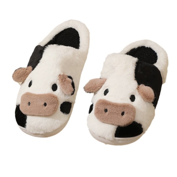 Dame hyggelige søde ko dyr Plys Slip soveværelse sko (38-39）