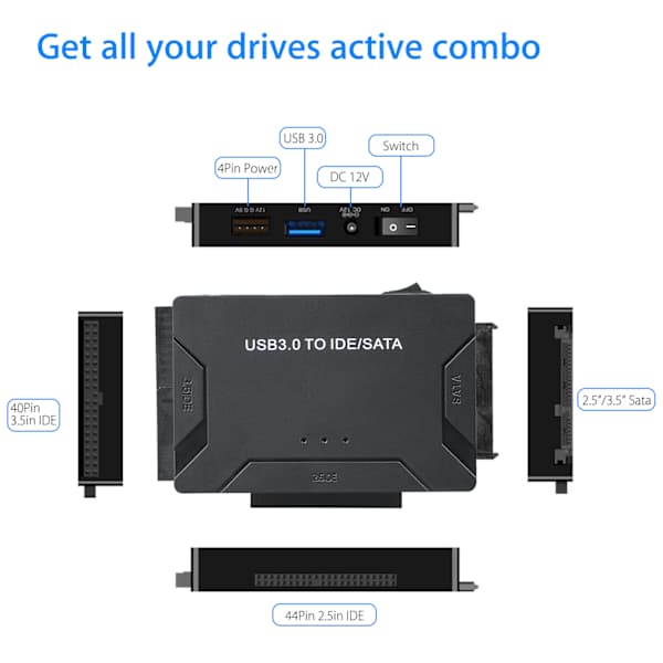 USB IDE-sovitin USB 3.0 - SATA IDE -kiintolevy Muunnin Combo,su
