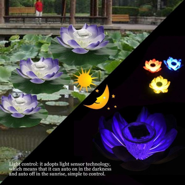 Vattentät Solcellsdriven Multifärgad LED-Lotusblomma Lampa