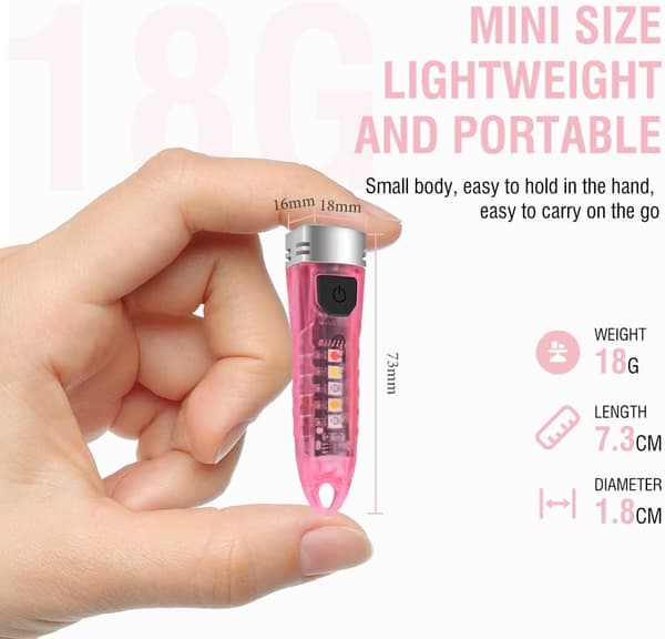 (Pinkki) Ladattava Mini Taskulamppu, Avaimenperä Taskulamppu PUNAINEN, ZQKLA