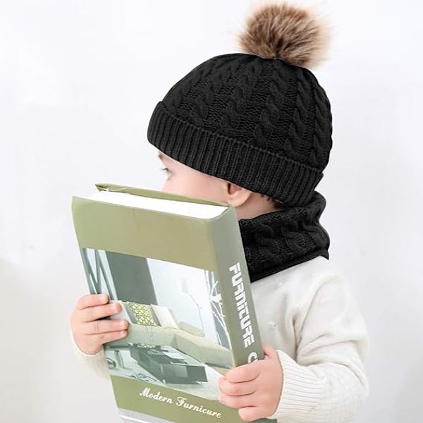 2 STK Småbarn Baby Strikket Lue Skjerf Vinter Varm Beanie Lue med, ZQKLA
