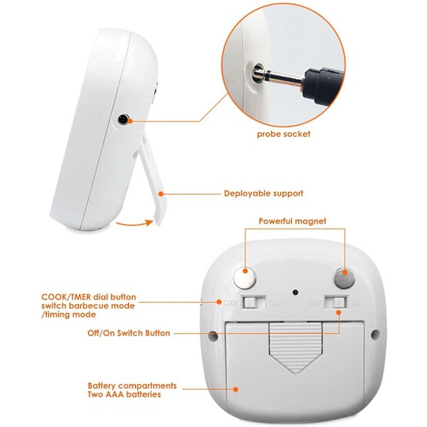 (Sølv Sort) Digitalt Ovn- og Grilltermometer, Køkkentermometer, ZQKLA