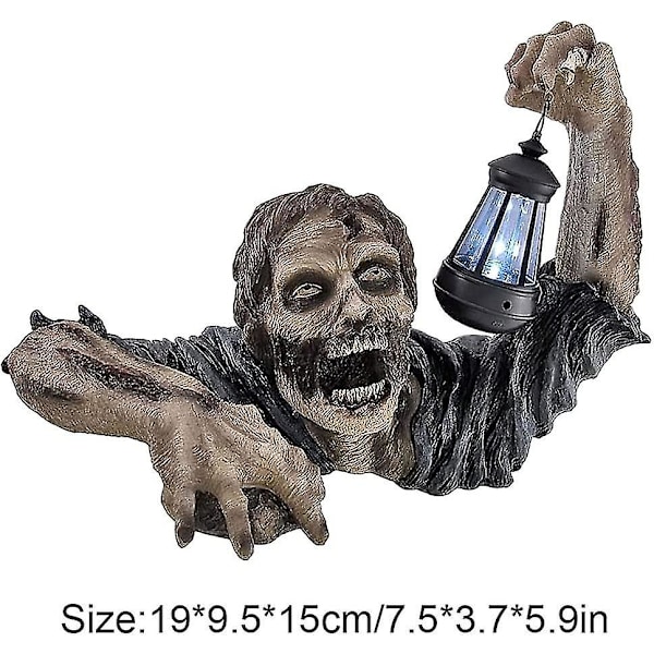 Halloween Zombie Statue Walking Dead Skulptur Zombie, Med Lanterne