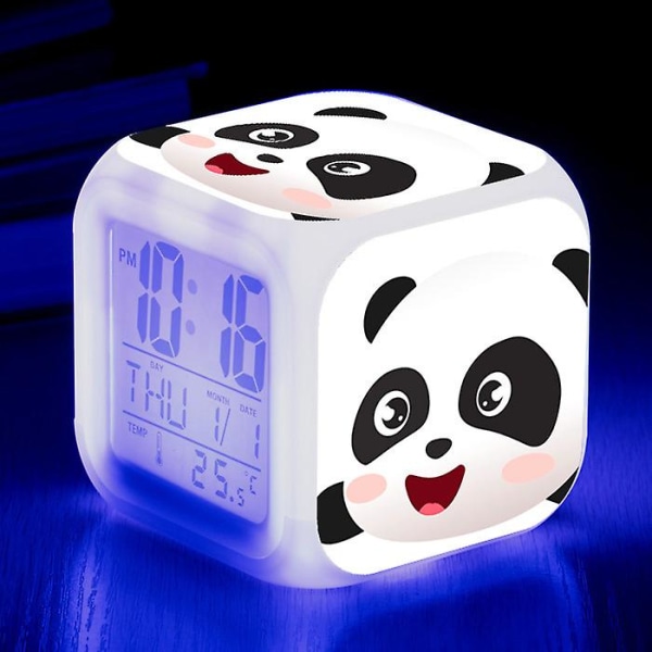 Panda Panda Väckarklocka Led Färgglad färgskiftande fyrkantig klocka