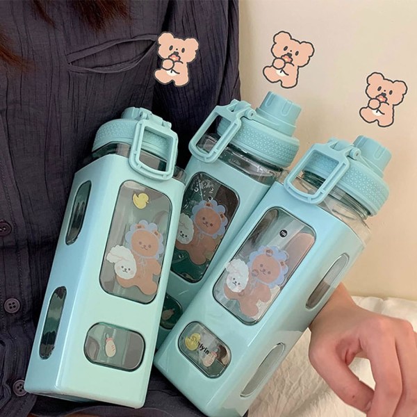 Kawaii-vesipullo pillillä ja tarralla 700 ml, ei vuoda, La, ZQKLA