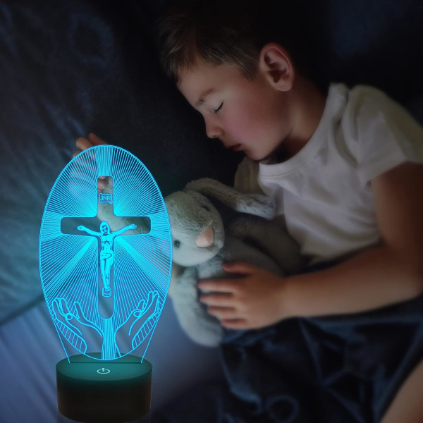 Kryds 3D Natlys, Jesus Illusion Hologram Lampe 16 Farver, ZQKLA
