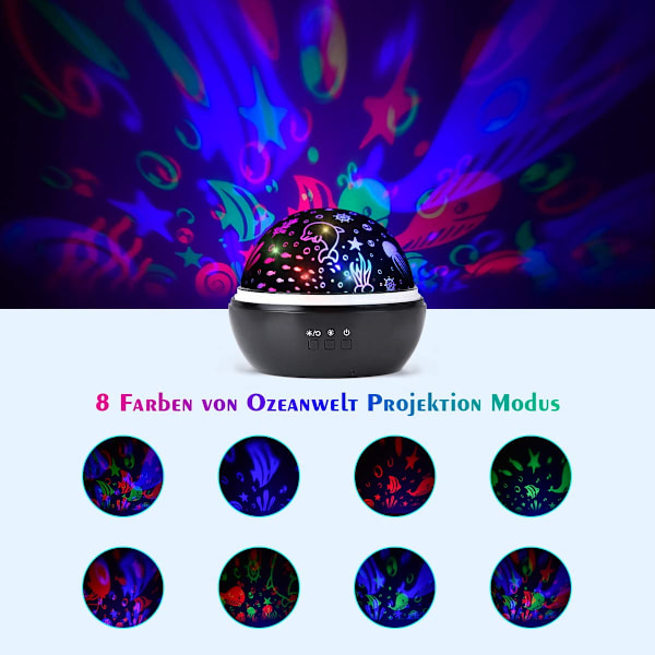 LED Stjernehimmel-projektor, Baby nattlys, 2 i 1 Havverden, ZQKLA