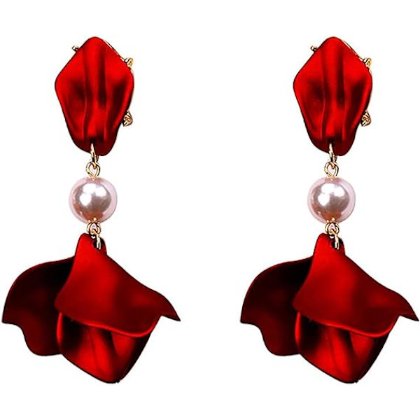 （Rød）Lange Akryl Rose Petal Øreringe Dangle Overdrevne Flo,ZQKLA