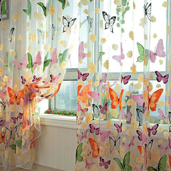 1X2M Transparent Voile Sommerfuglmønster Skyggegardin Offset Trykt Tulle Vindusdør Gardin Gardin til Soverom Stue Balkong Kaffebar