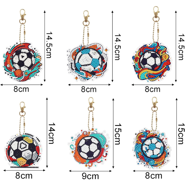 6 stk DIY 5D fargerik fotball-diamantmaling nøkkelringsett D