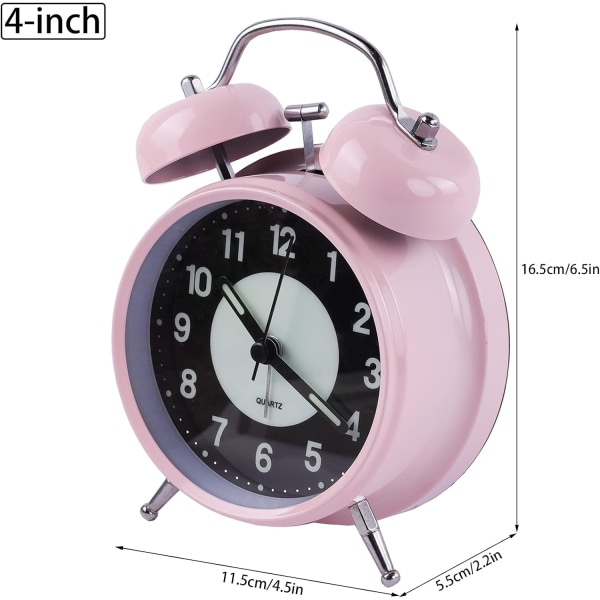 Retro lysende vækkeur 4 tommer (pink) Morning Silent Quartz Bed