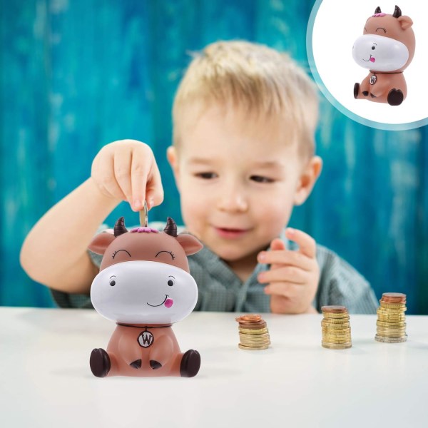 （Kaffefarve）Animal Piggy Bank Dejlig ko-formet sparegris, ZQKLA