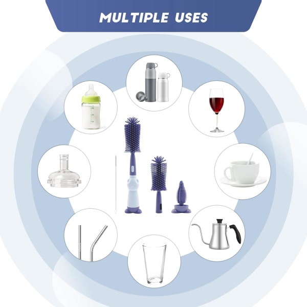 Silikonflaskebørste, 3 i 1 Babyflaskerens, Su,ZQKLA