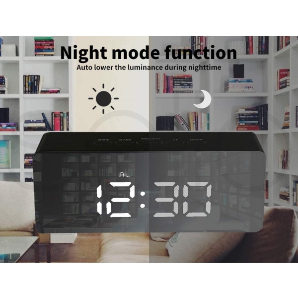 Dewenwils LED Digital Spegelklocka Snooze Bordsklocka Väckarklocka