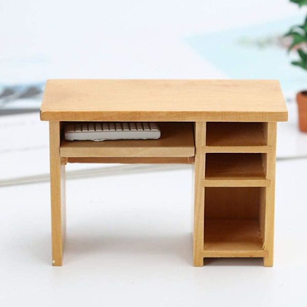 Miniatyr Møbler 1:12 Skala Dukkehuss Computerbord Træ Pels