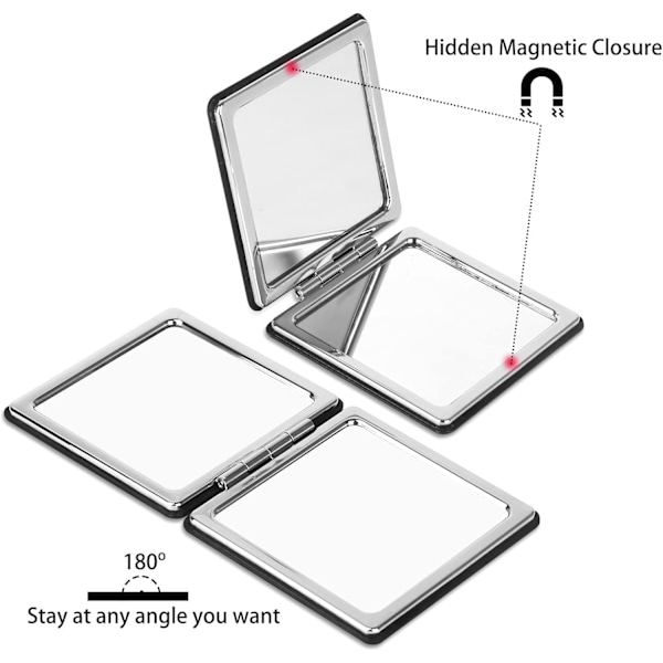 Kompakt Sminkspegel för Ficka Handväska Clutch, 1x/2x Förstoring, ZQKLA