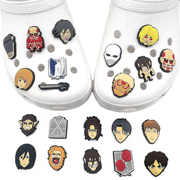 21 stk. Anime Attack On Titan-tema skocharms til Croc Clog-sko, tegneseriedekoration, sandaler, tilbehør, børn, voksne, festartikler, gave