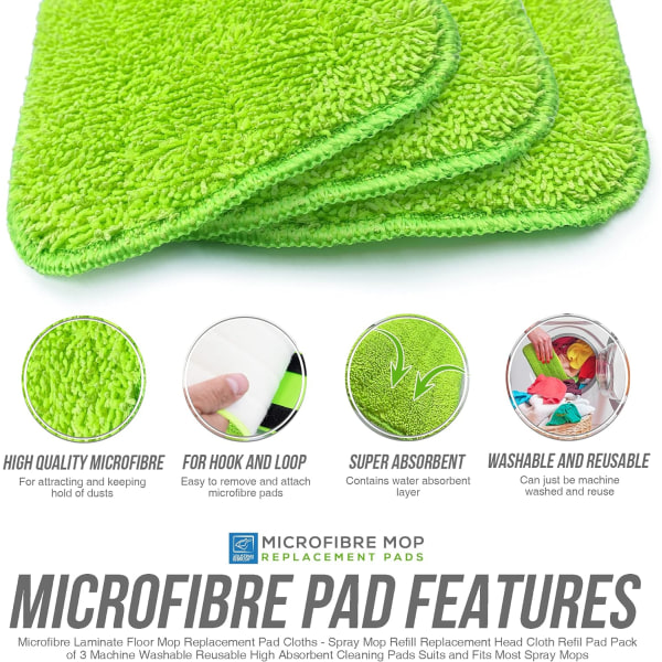 Gulvmoppudskiftningsmikrofibermoppuder, pakke med 3 Spray Mop Re
