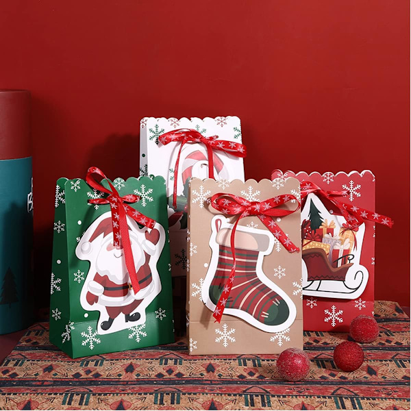 12 stk Julegaveesker - Små Juleposer, 4 Premium Design, ZQKLA