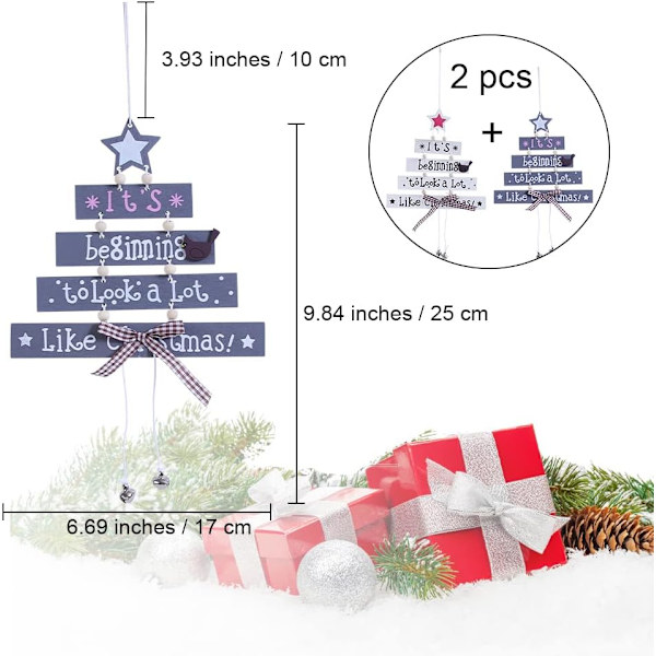 Juldekorationer, 2 st julträdsprydnader i trä, ZQKLA