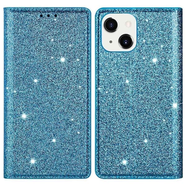 iPhone 15 Kotelo Flip Glitter Sininen,su