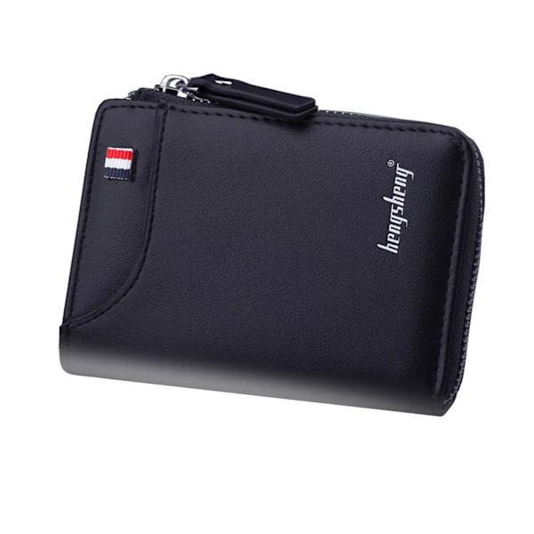 Plånböcker för män Äkta läder, Slim Zipper Herr Plånbok RFID-blockering med framficka（svart）