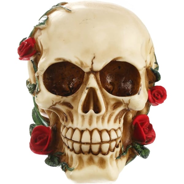 Human Skull Wish Rose Resin Statue Hodeskulptur i liten størrelse, ZQKLA