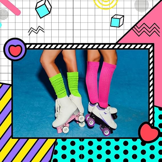 2 Par 80-tals Neon Dam Extra Långa Kraftiga Scrunchie Strumpor Si,ZQKLA