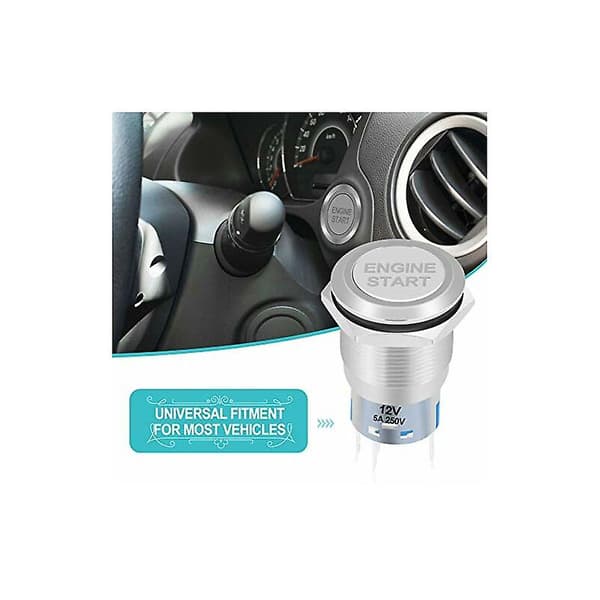 Startknapp för motor, 12V 19mm Vattentät Bilstartknapp (Silver)