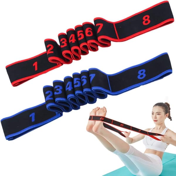 2-pack 8-sektions Yoga Elastiska Band, Justerbart Stretchbälte för