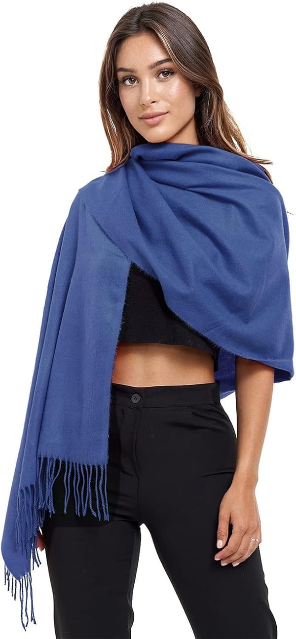 halsduk mysig, varm och vacker damponcho enfärgad halsduk oversized sjal (Blå) Blue