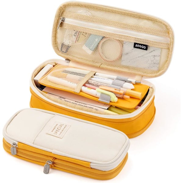 Big Capacity Pencil Pen Case Office College School Large Storage High Bag Pouch Holder Box Organizer Yellow Orange