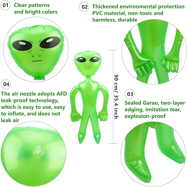 4-pak Jumbo Oppblåsbare Alien 35 Tommer Alien Oppblåsbar Leke, ZQKLA