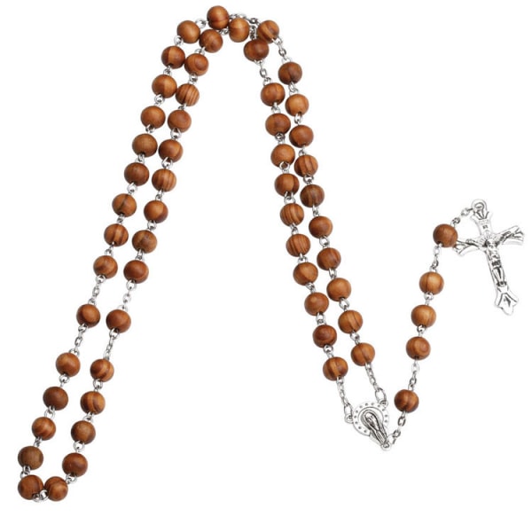 Olive Wood Bead Rosenkrans Halsband Cross Pendant Halsband Catholic R