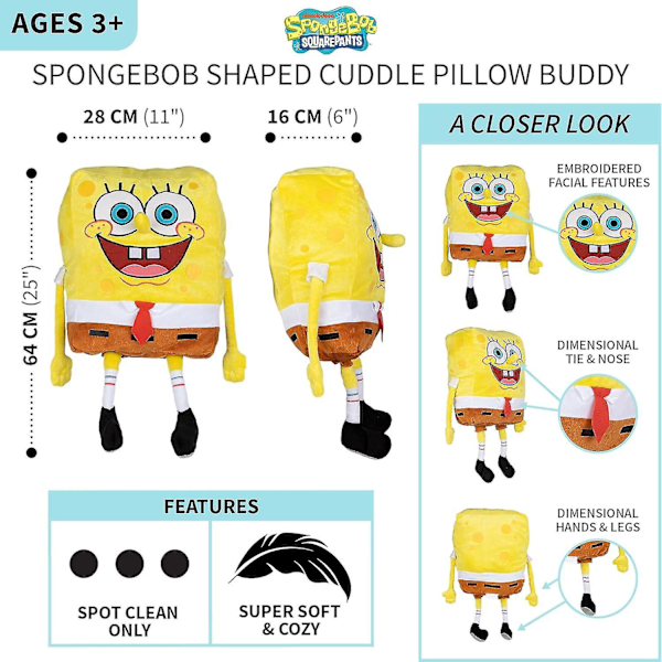Spongebob Kids -vuodevaatteet Super Soft Plush Cuddle Pillow Buddy, One Size, By Franco Type2