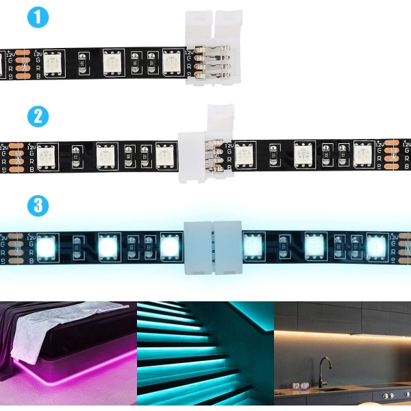 10 Pakker 4-Pins RGB LED Lysbåndsforbindelser 10mm Uforbundet Ga,ZQKLA