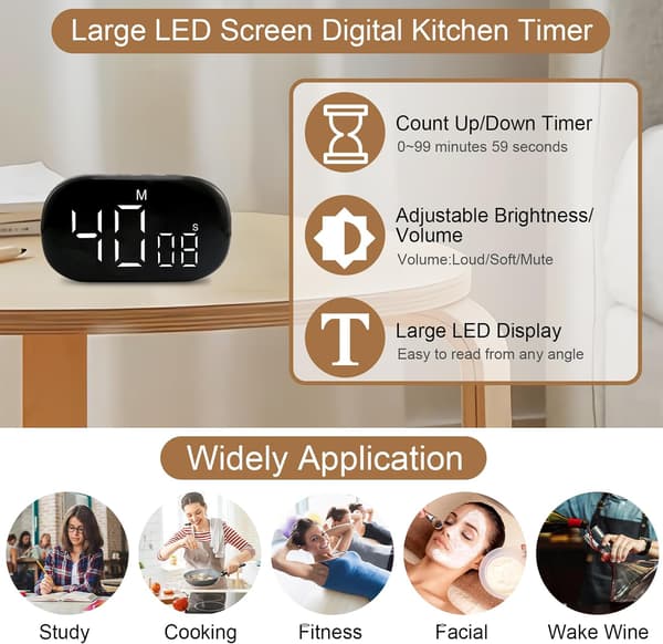 Köktimer, Magnetisk Digital Köktimer med LED-Skärm och