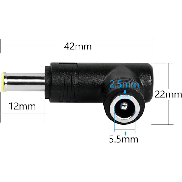 2 st DC-strömadapter, 90 graders vinkel DC-adapter 5,0 mm x 1,0 mm hane
