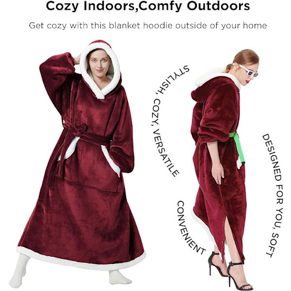 Oversized Wearable Blanket Hoodie, Lang Sherpa Fleece Tæppe, ZQKLA