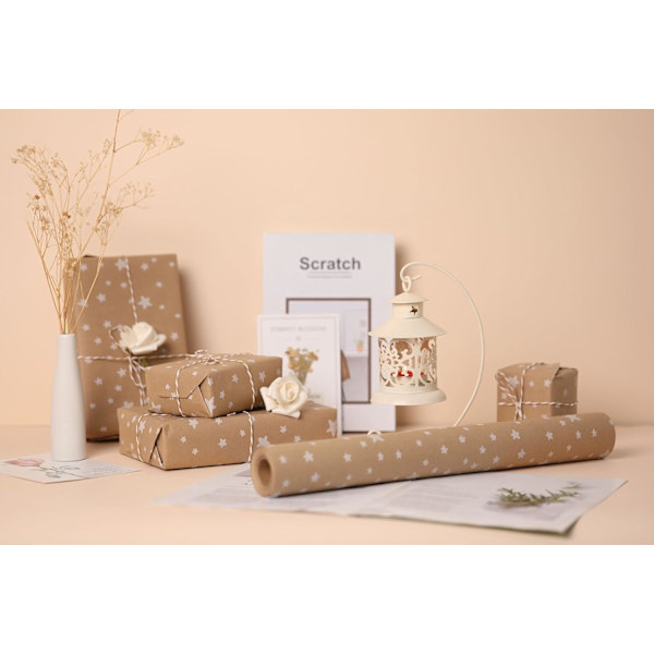 Julklappspapper Stjärnor 44cm x 10m Återvunnet Kraftpapper