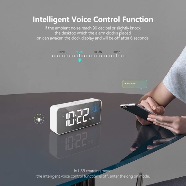 Digital väckarklocka med stor LED-temperaturdisplay, port, ZQKLA