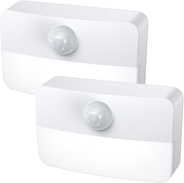 2 stk Hvite LED Nattelykter med Bevegelsessensor, Selvklebende for