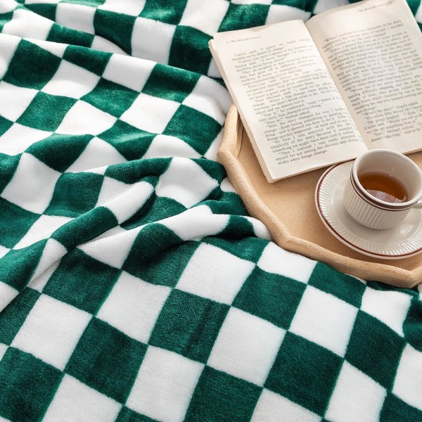 Buffalo Plaid Fleece Tæppe (70*140cm, Grøn) - Plaid Flannel Tæppe